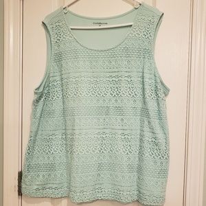 Blue layering tank with lace overlay